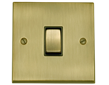 M Marcus Electrical Victorian Raised Plate 1 Gang Switches, Antique Brass Finish, Black Inset Trims - R91.800.ABBK